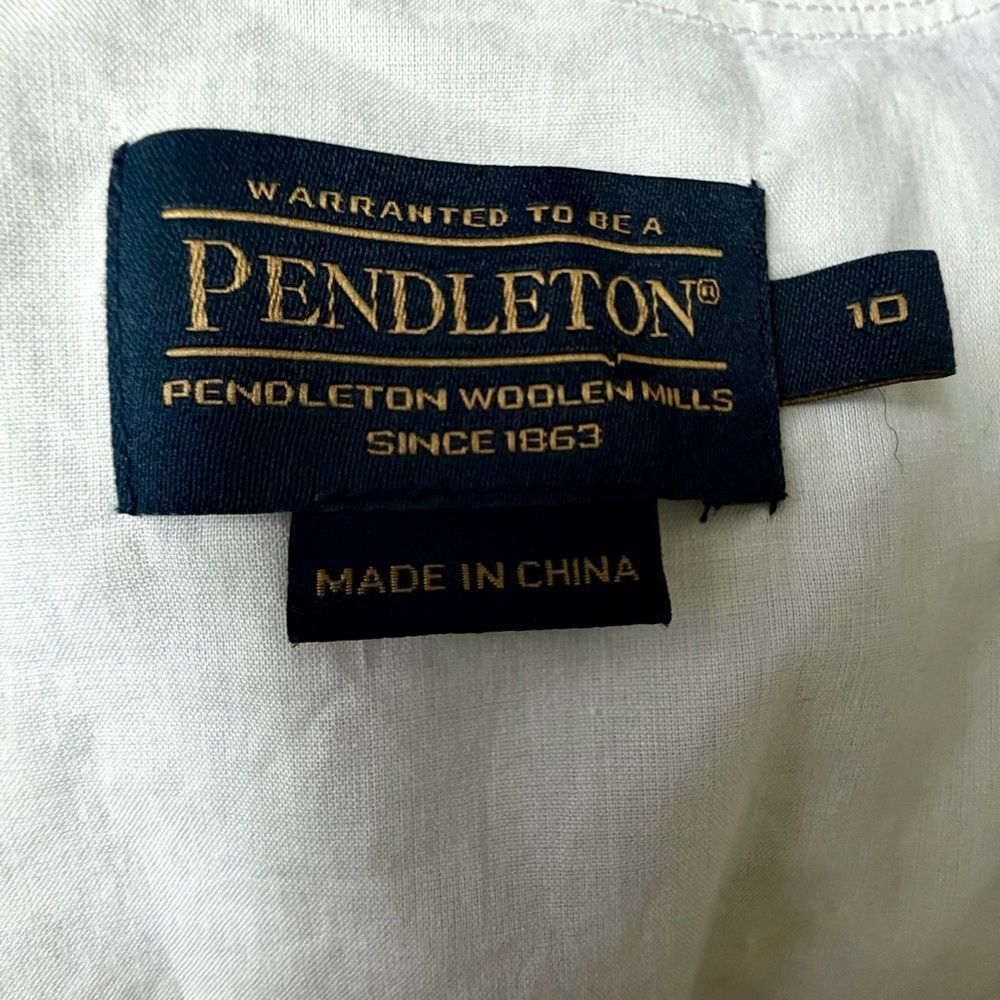 Pendleton Sleeveless A-line Dress Size 12 White Blue Plaid Check Pleated Lined - Picture 7 of 8